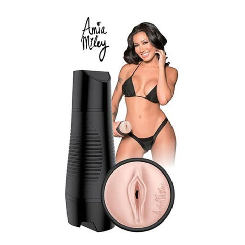 Image of Amia Miley next to her own Vibrating Vaginas product.