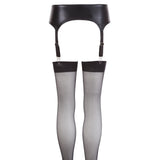 NOXQSE Wet Look Suspender Belt And Stockings Size: Medium