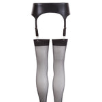 NOXQSE Wet Look Suspender Belt And Stockings Size: Small