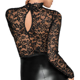 Noir Black Lace and Wet Look Pencil Dress Size: X Large