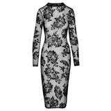 Noir Tight Fitting Floral Transparent Dress Size: Large