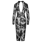 Noir Tight Fitting Floral Transparent Dress Size: Large