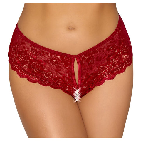 Cottelli Crotchless Panty Red Size: Medium