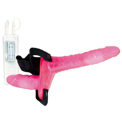 Joyride Pink Duo Double Penis Vibrating Dildo Strap On - Scantilyclad.co.uk 