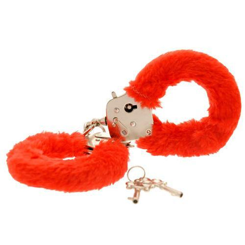Toy Joy Furry Fun Hand Cuffs Red Plush - Scantilyclad.co.uk 