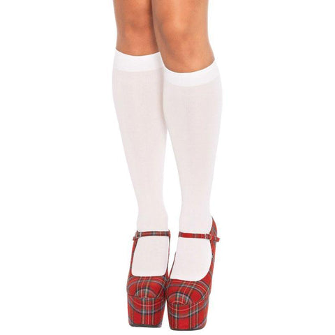 Leg Avenue Nylon Knee Highs White UK 8 to 14 - Scantilyclad.co.uk 