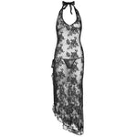 Leg Avenue 2 Piece Rose Lace Long Dress With Lace Side Black - Scantilyclad.co.uk 