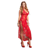 Leg Avenue 2 Piece Rose Lace Long Dress With Lace Side Red - Scantilyclad.co.uk 