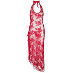 Leg Avenue 2 Piece Rose Lace Long Dress With Lace Side Red - Scantilyclad.co.uk 