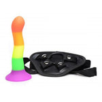 Proud Rainbow Silicone Dildo with Harness - Scantilyclad.co.uk 