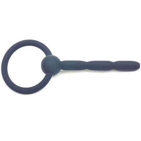 4 Inch Beaded Black Silicone Cum Thru Penis Plug with Ring - Scantilyclad.co.uk 
