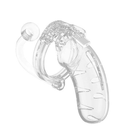 Man Cage 11  Male 4.5 Inch Clear Chastity Cage With Anal Plug - Scantilyclad.co.uk 