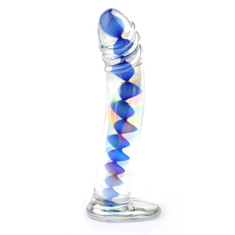 Glass Dildo With Blue Wavy Design - Scantilyclad.co.uk 