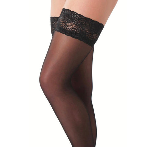 Black Hold-Up Stockings With Floral Lace Top - Scantilyclad.co.uk 