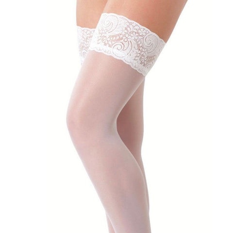 White Hold-Up Stockings With Floral Lace Top - Scantilyclad.co.uk 