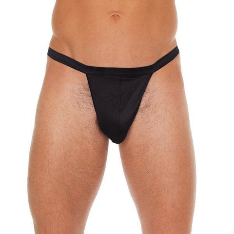 Mens Black Straight G-String With Black Pouch - Scantilyclad.co.uk 