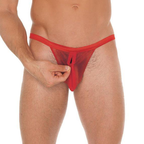 Mens Red Mesh G-String With Zipper - Scantilyclad.co.uk 