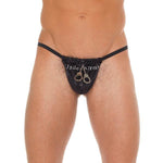 Mens Black G-String With Handcuff Pouch - Scantilyclad.co.uk 