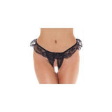 Frilly Black Lace Crotchless Tanga - Scantilyclad.co.uk 